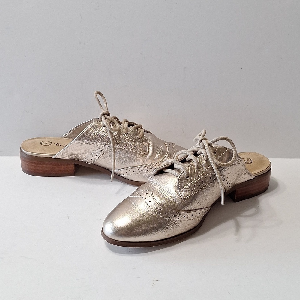 Bella Vita Champagne Preppy Maximalist Almond Toe Lace Up Oxford Mules Size 8